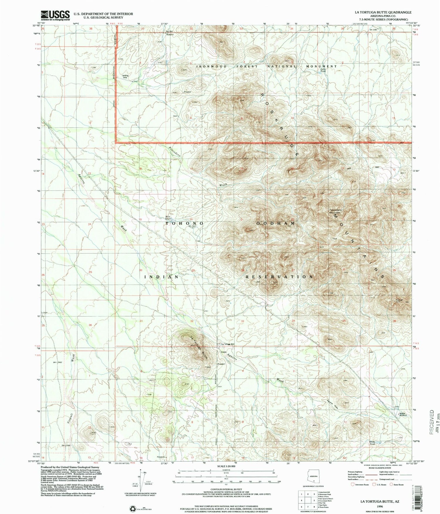 Classic USGS La Tortuga Butte Arizona 7.5'x7.5' Topo Map Image