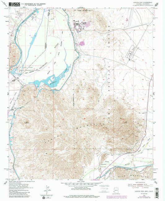 Classic USGS Laguna Dam Arizona 7.5'x7.5' Topo Map Image