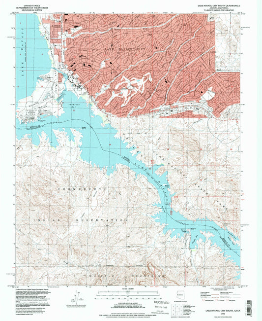 Classic USGS Lake Havasu City South Arizona 7.5'x7.5' Topo Map Image