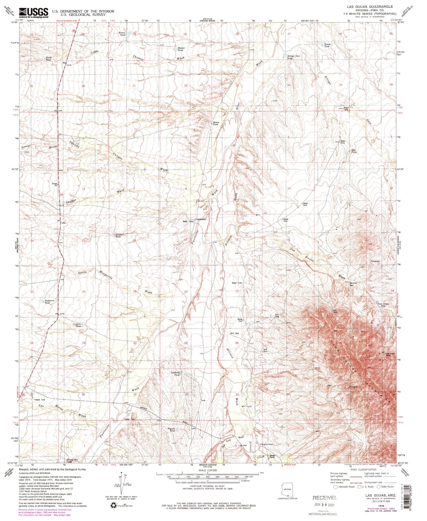 Classic USGS Las Guijas Arizona 7.5'x7.5' Topo Map Image