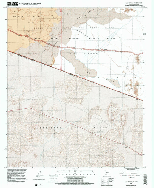 Classic USGS Las Playas Arizona 7.5'x7.5' Topo Map Image