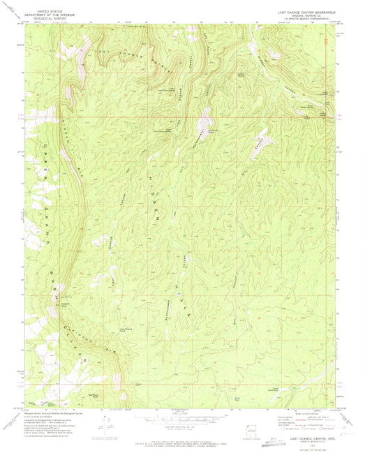 Classic USGS Last Chance Canyon Arizona 7.5'x7.5' Topo Map Image