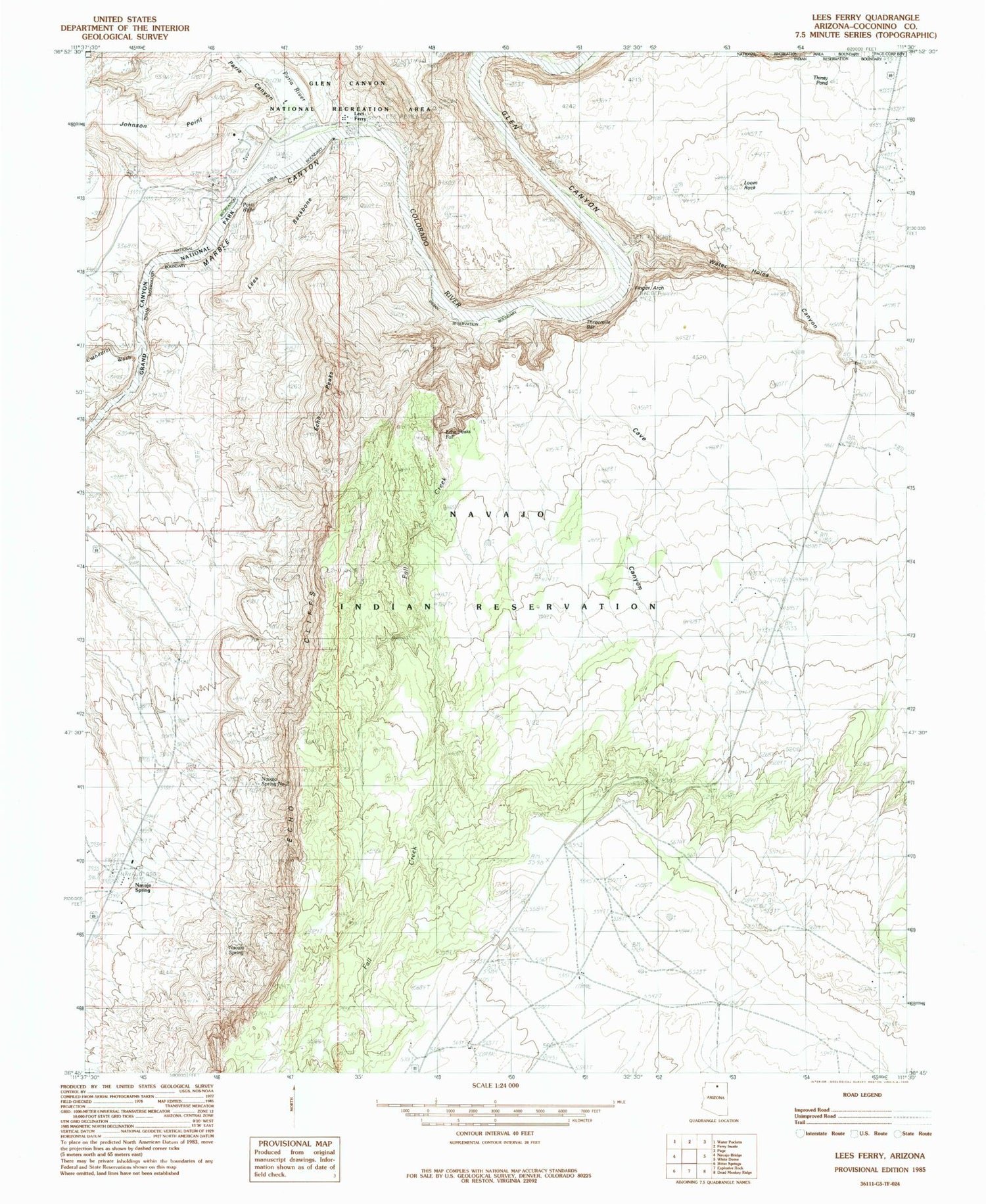 Classic USGS Lees Ferry Arizona 7.5'x7.5' Topo Map Image