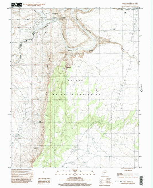 Classic USGS Lees Ferry Arizona 7.5'x7.5' Topo Map Image