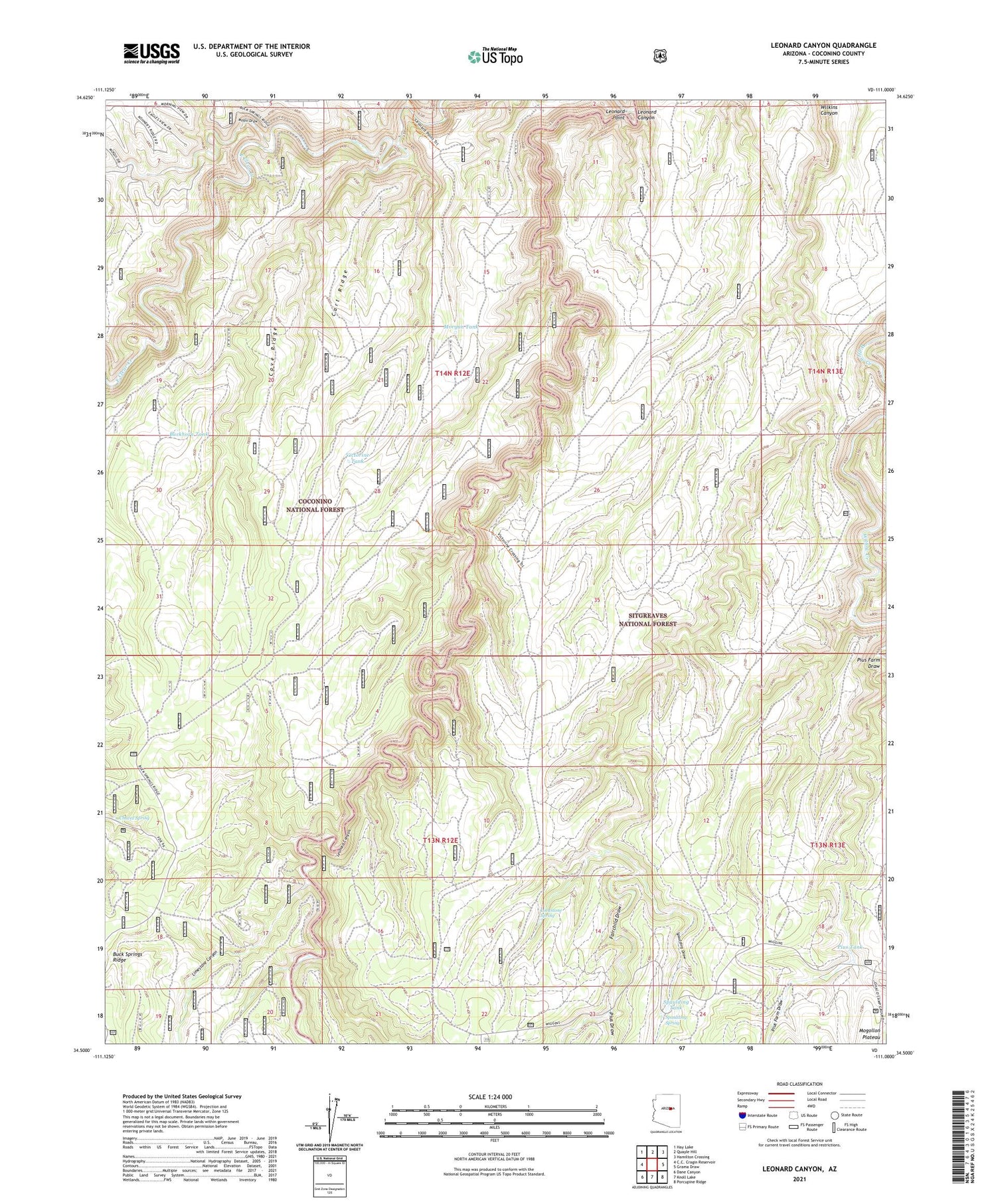 Leonard Canyon Arizona US Topo Map Image