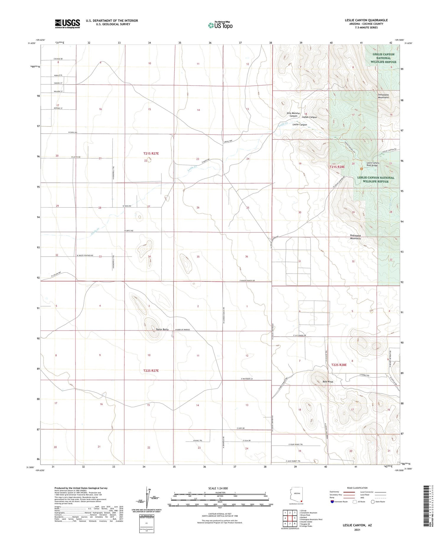 Leslie Canyon Arizona US Topo Map Image