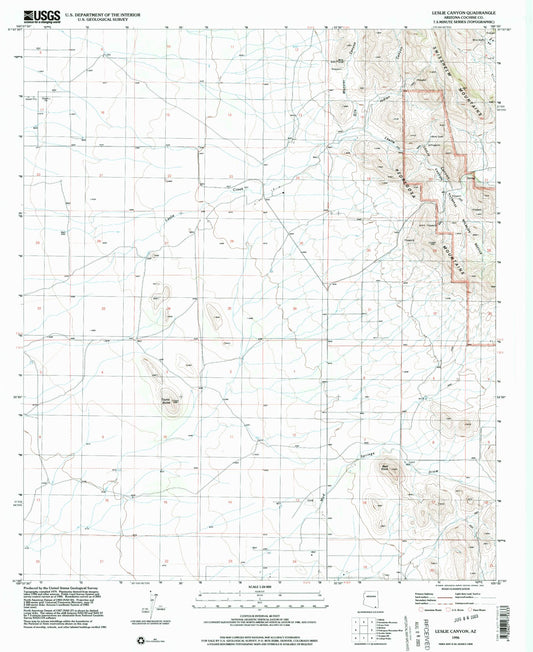 Classic USGS Leslie Canyon Arizona 7.5'x7.5' Topo Map Image