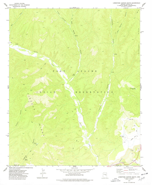 Classic USGS Limestone Canyon South Arizona 7.5'x7.5' Topo Map Image