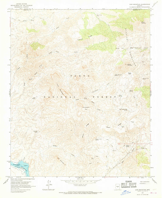 Classic USGS Lion Mountain Arizona 7.5'x7.5' Topo Map Image
