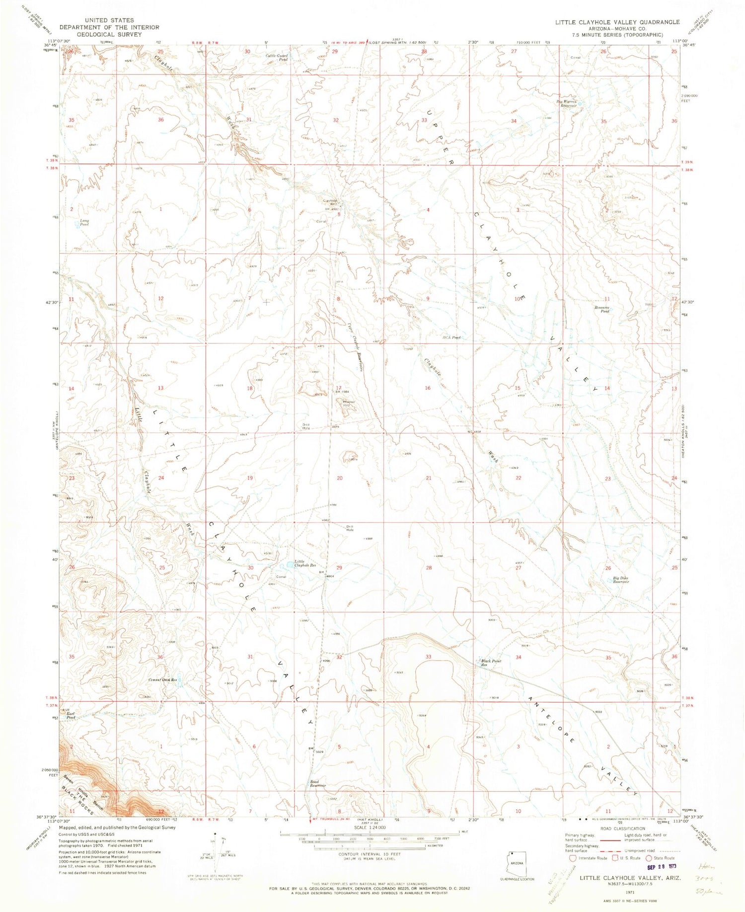 Classic USGS Little Clayhole Valley Arizona 7.5'x7.5' Topo Map Image