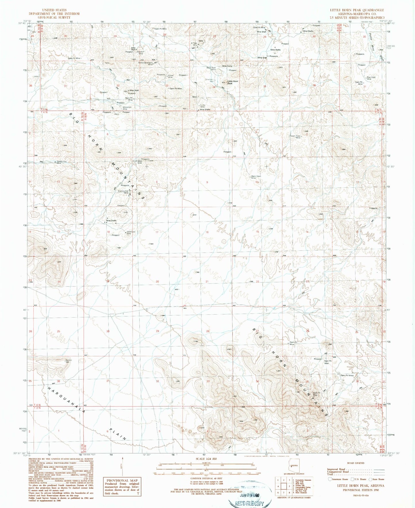 Classic USGS Little Horn Peak Arizona 7.5'x7.5' Topo Map Image