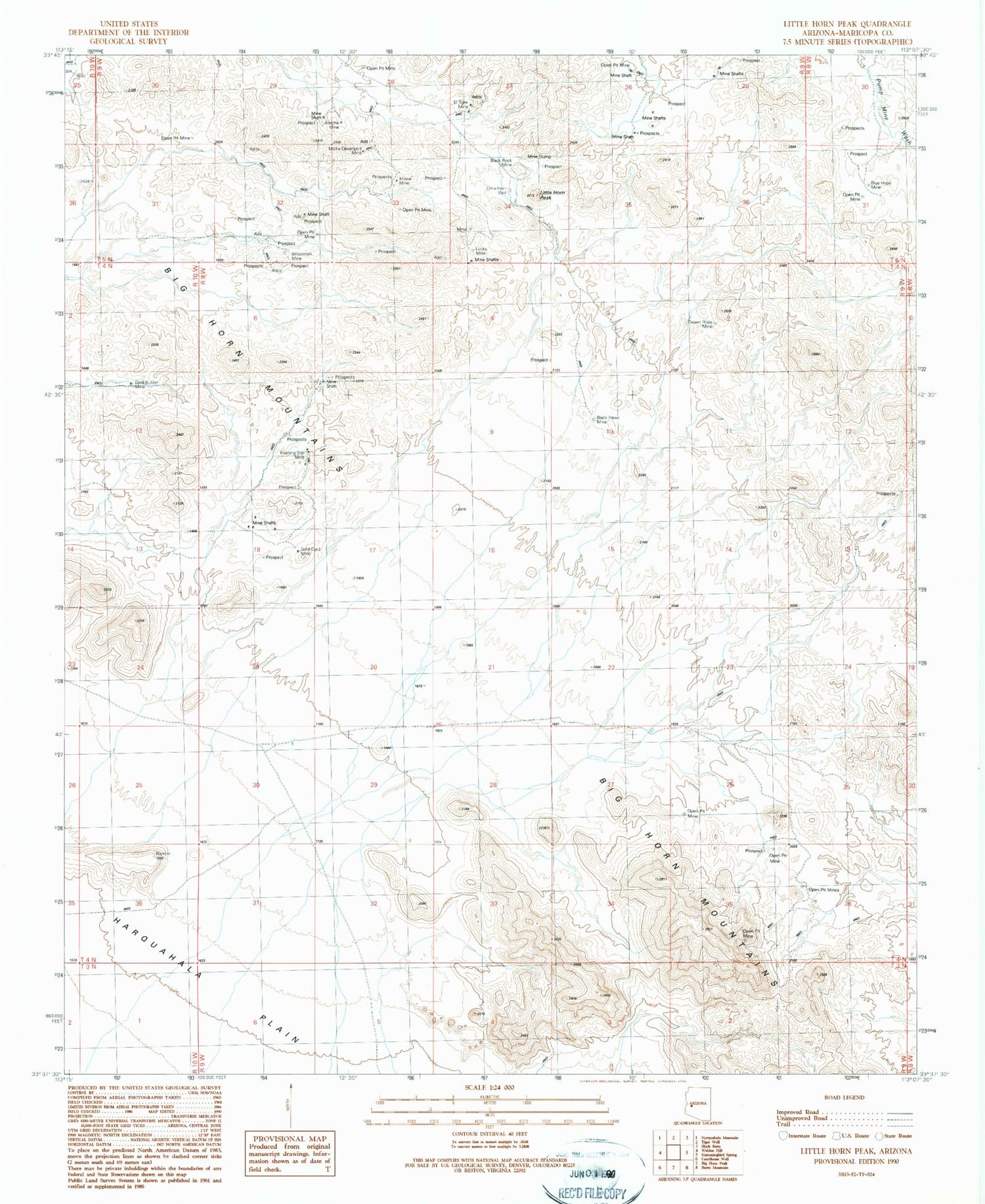 Classic USGS Little Horn Peak Arizona 7.5'x7.5' Topo Map Image
