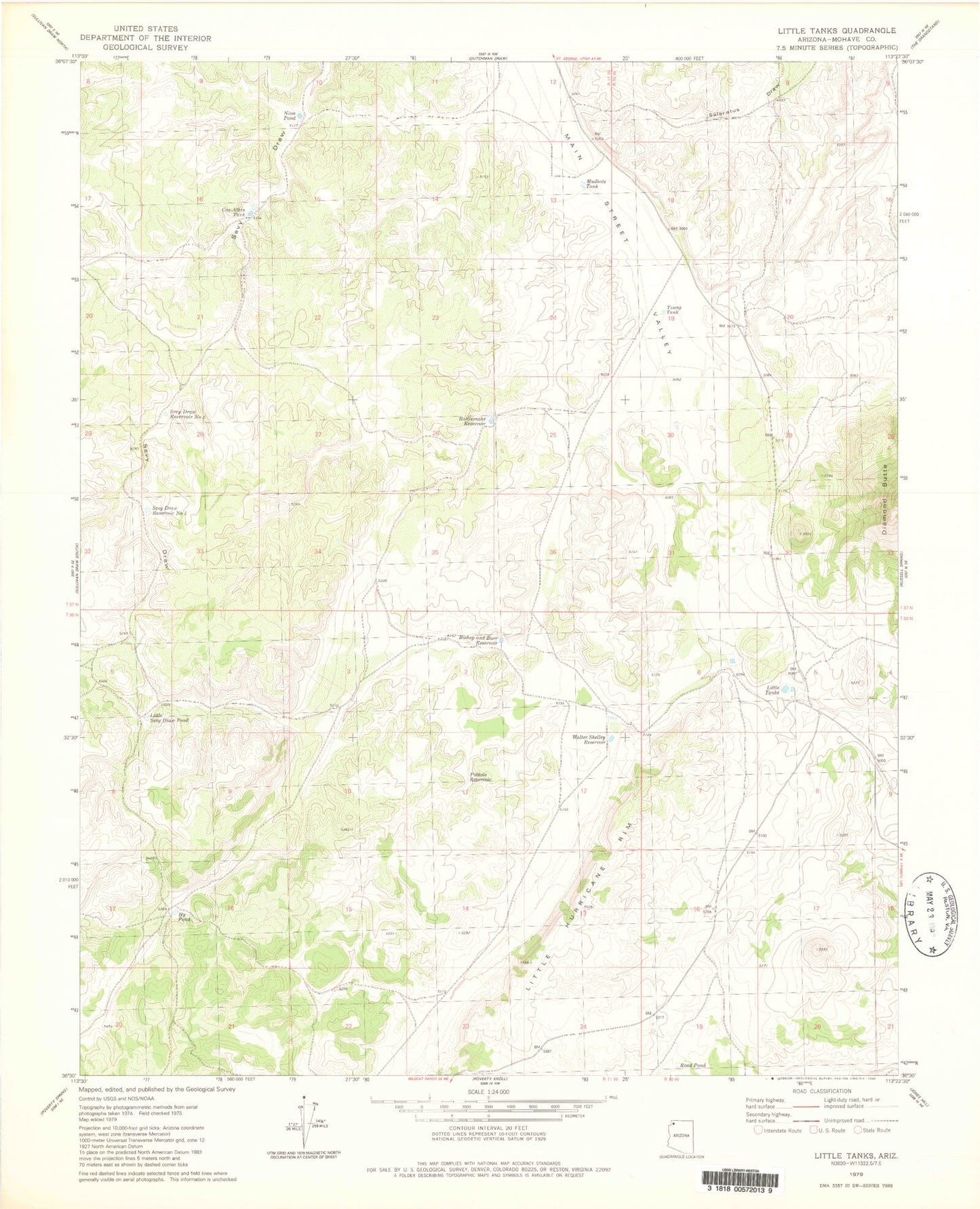 Classic USGS Little Tanks Arizona 7.5'x7.5' Topo Map Image