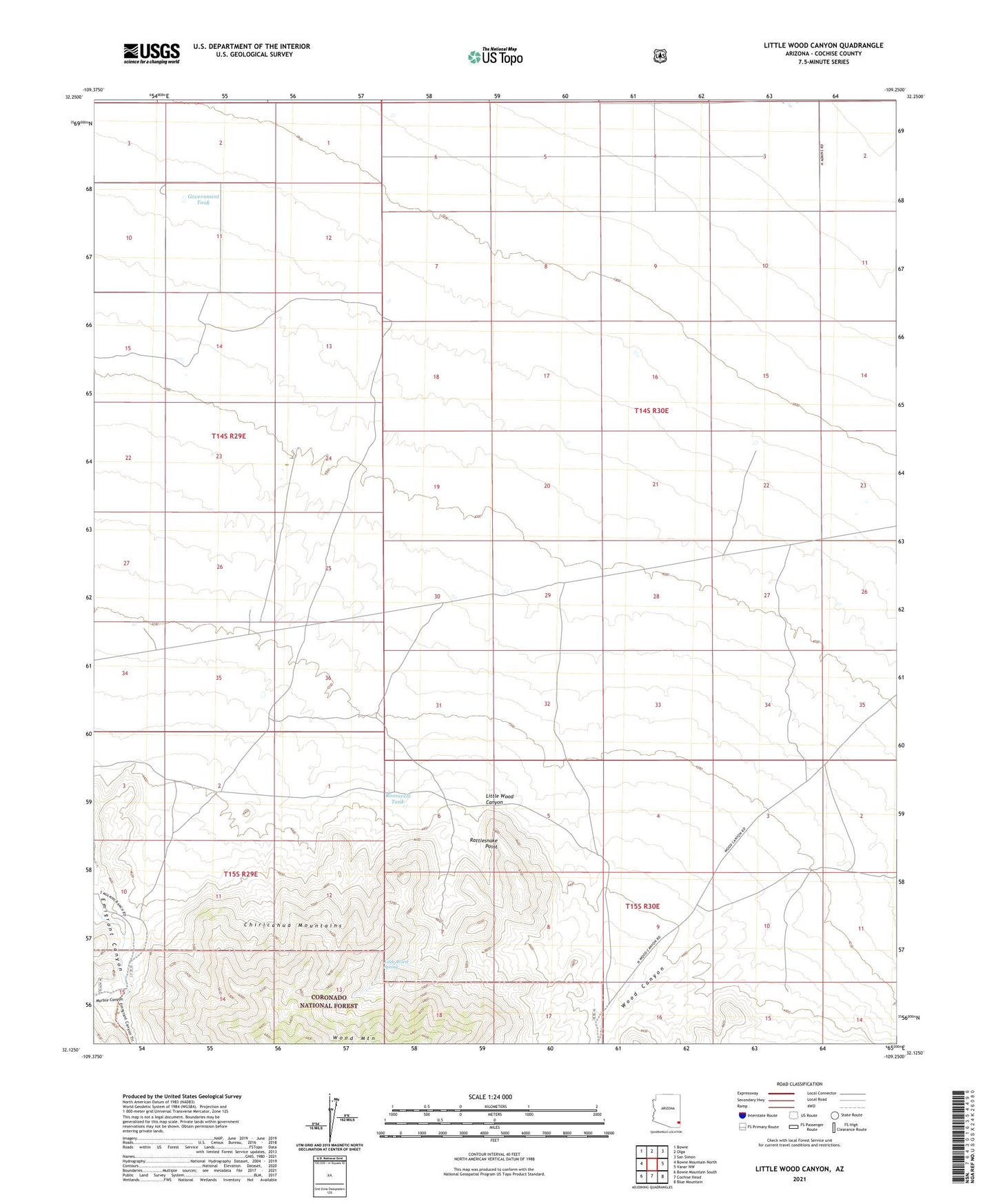 Little Wood Canyon Arizona US Topo Map Image