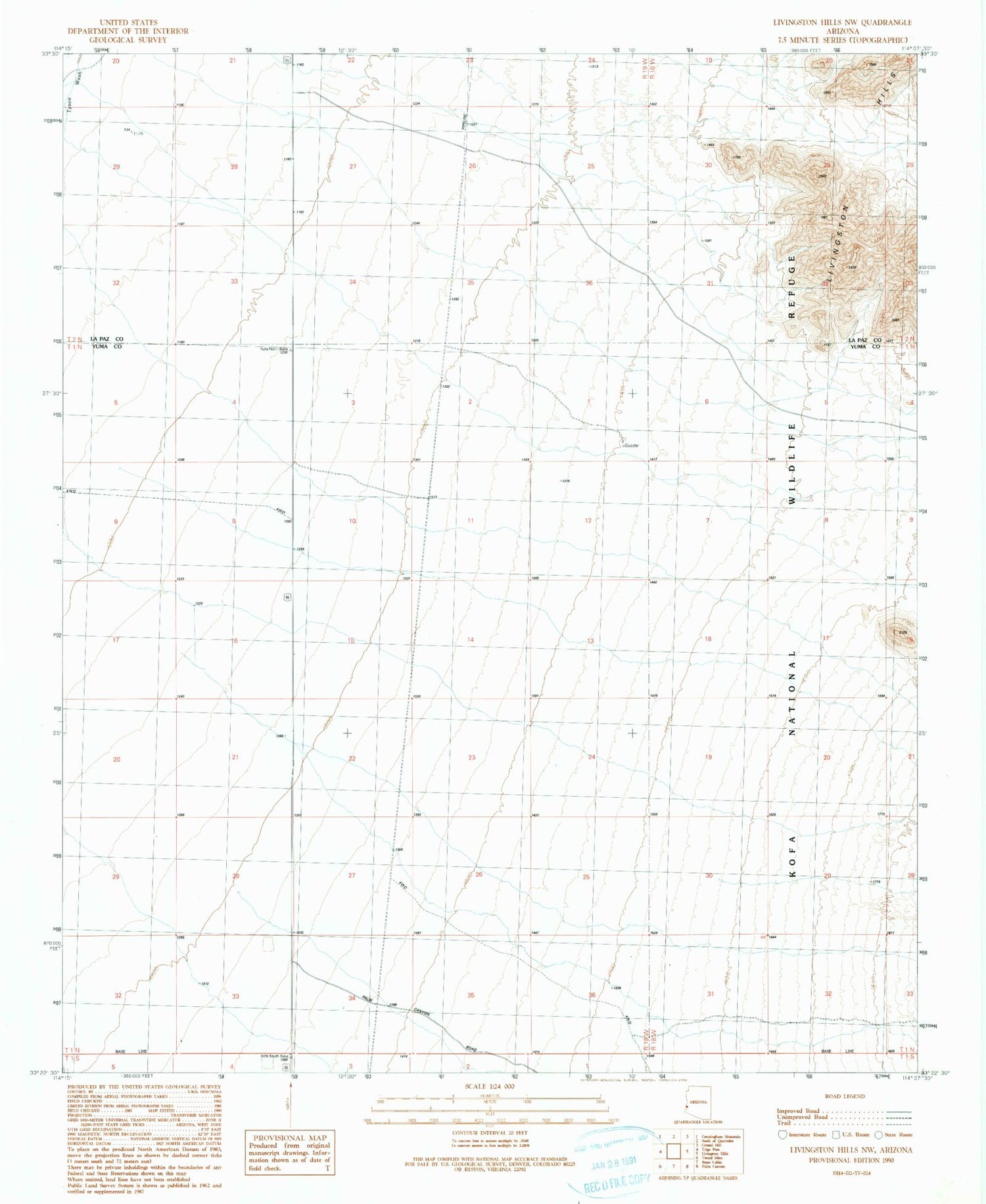 Classic USGS Livingston Hills NW Arizona 7.5'x7.5' Topo Map Image