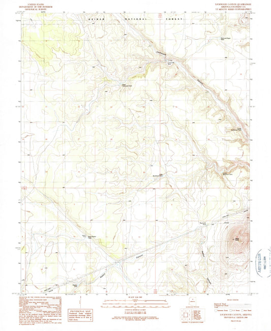 Classic USGS Lockwood Canyon Arizona 7.5'x7.5' Topo Map Image