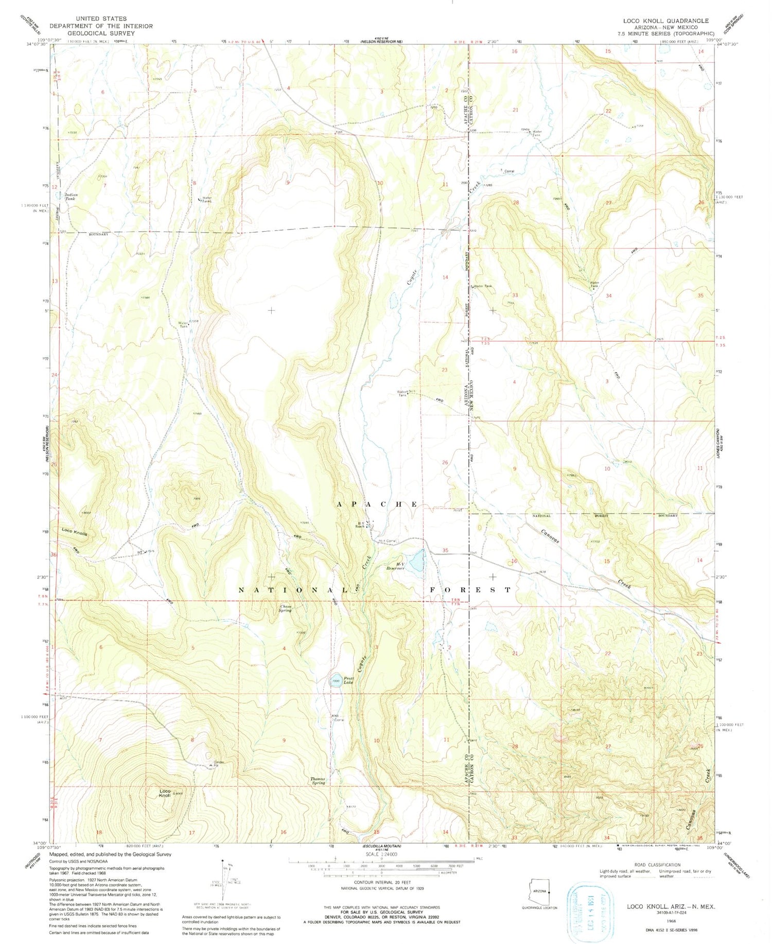Classic USGS Loco Knoll Arizona 7.5'x7.5' Topo Map Image