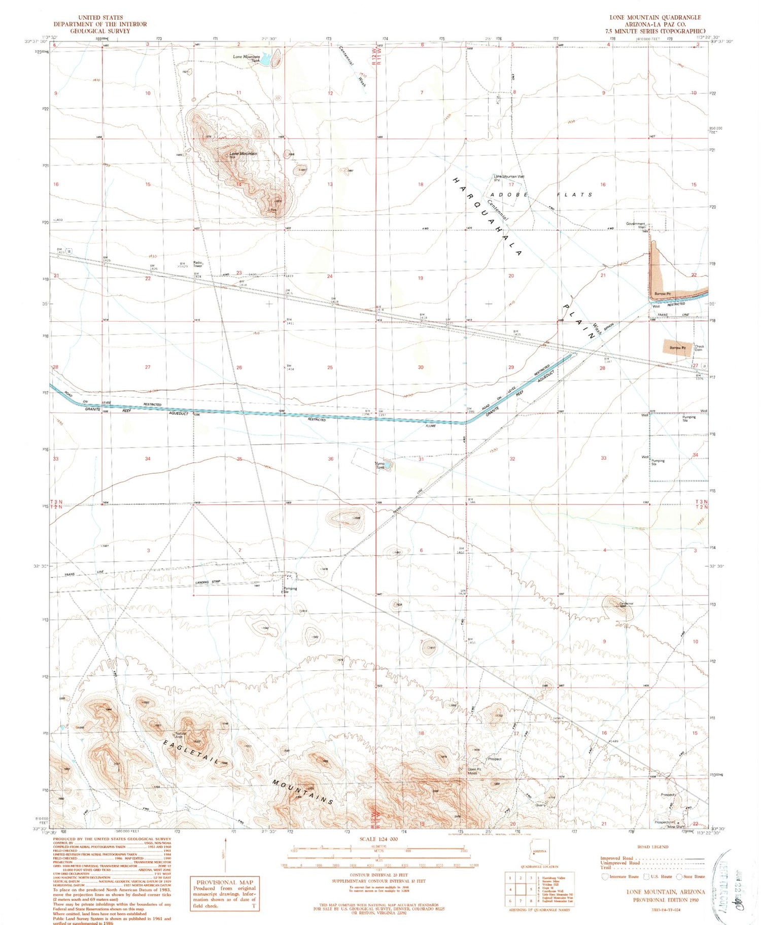 Classic USGS Lone Mountain Arizona 7.5'x7.5' Topo Map Image