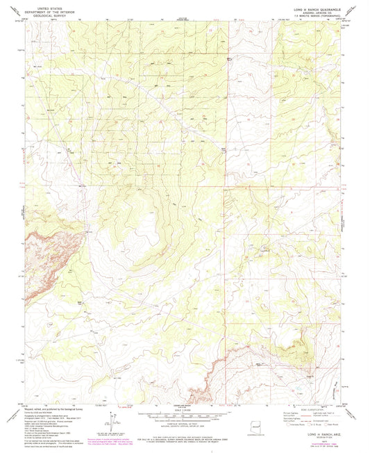 Classic USGS Long H Ranch Arizona 7.5'x7.5' Topo Map Image