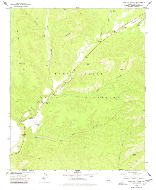 Classic USGS Long Tom Canyon Arizona 7.5'x7.5' Topo Map Image