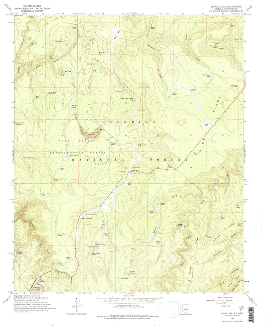 Classic USGS Long Valley Arizona 7.5'x7.5' Topo Map Image