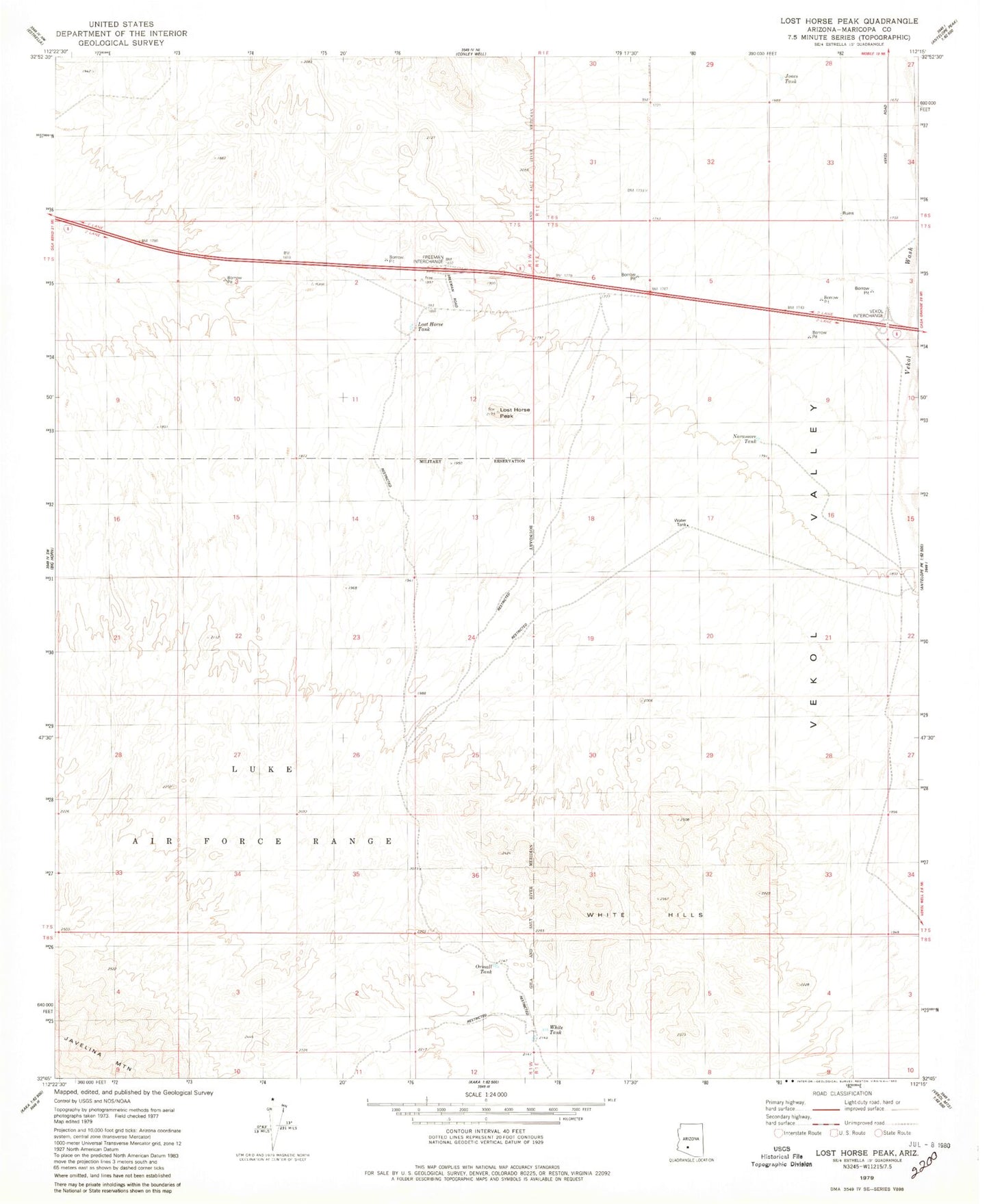 Classic USGS Lost Horse Peak Arizona 7.5'x7.5' Topo Map Image