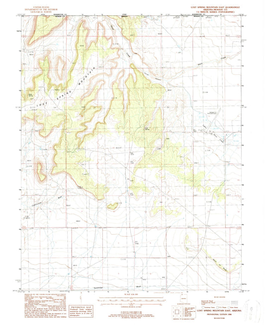 Classic USGS Lost Spring Mountain East Arizona 7.5'x7.5' Topo Map Image
