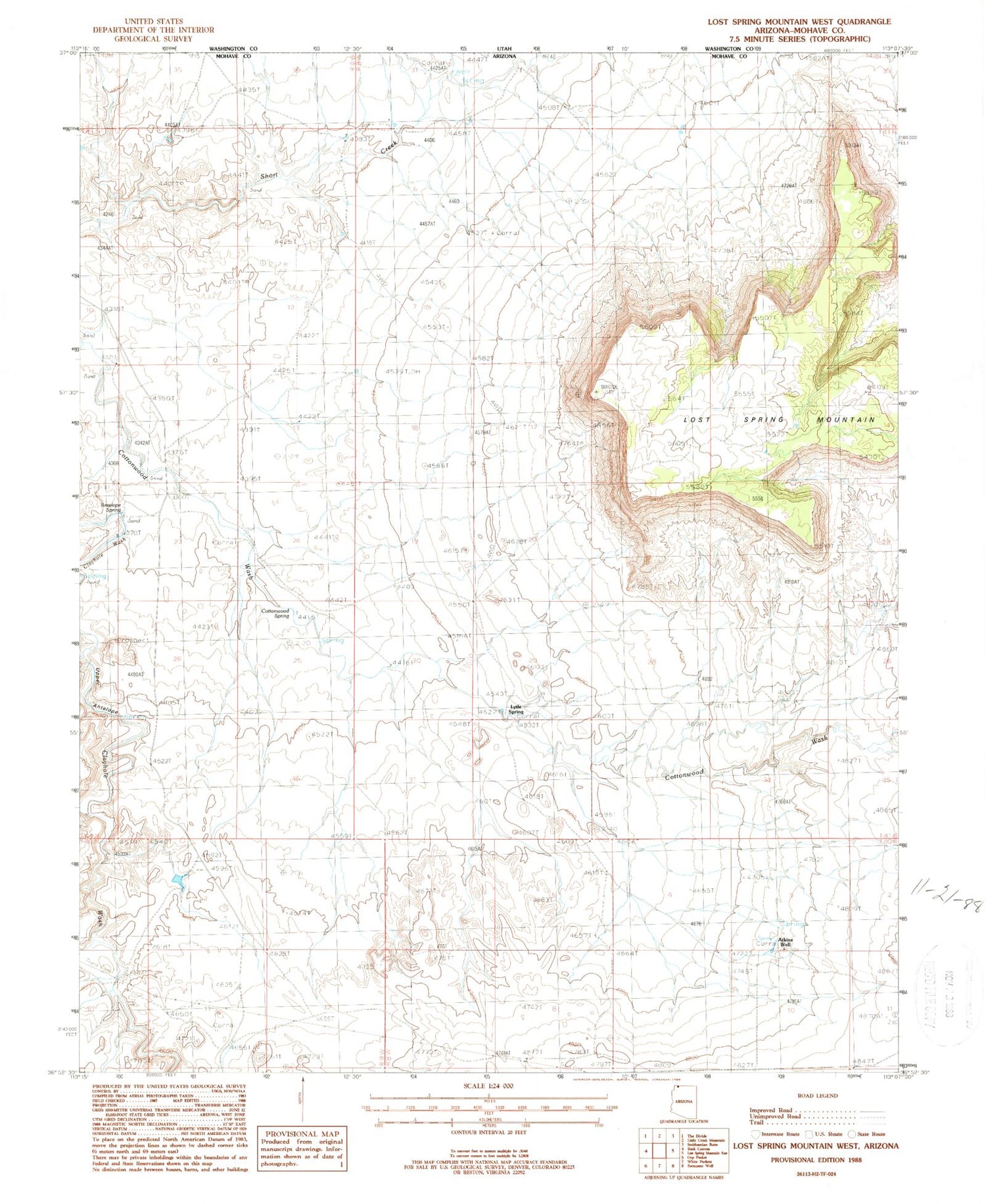 Classic USGS Lost Spring Mountain West Arizona 7.5'x7.5' Topo Map Image