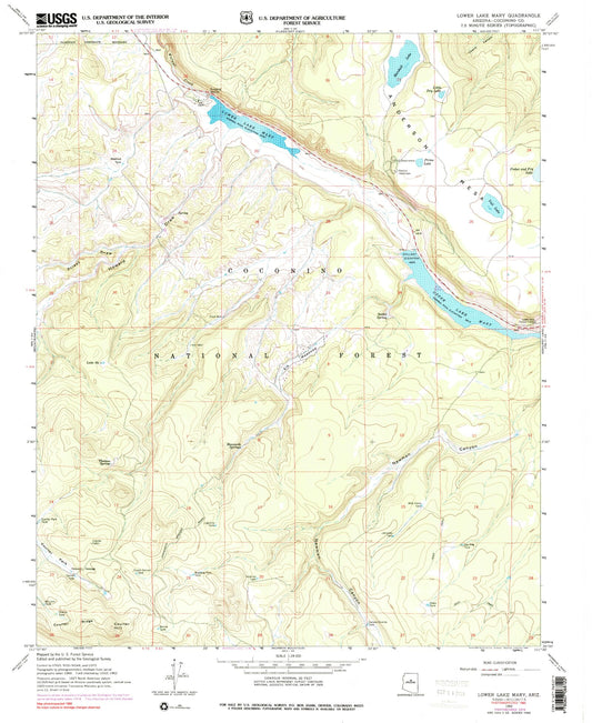Classic USGS Lower Lake Mary Arizona 7.5'x7.5' Topo Map Image