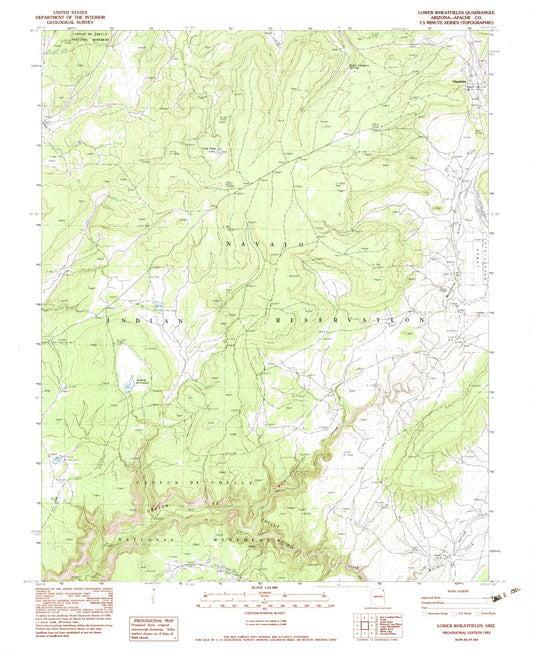 Classic USGS Lower Wheatfields Arizona 7.5'x7.5' Topo Map Image