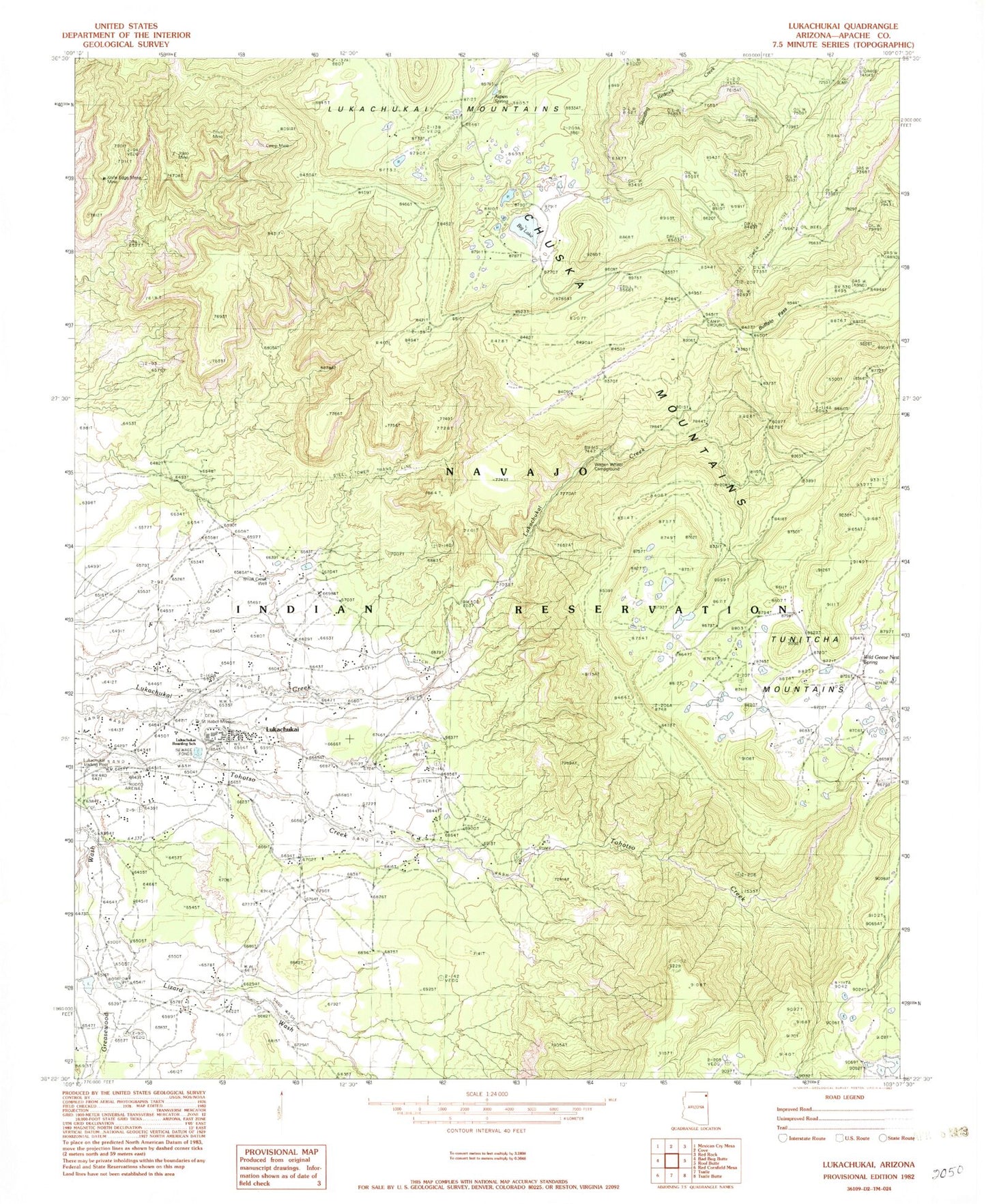 Classic USGS Lukachukai Arizona 7.5'x7.5' Topo Map Image