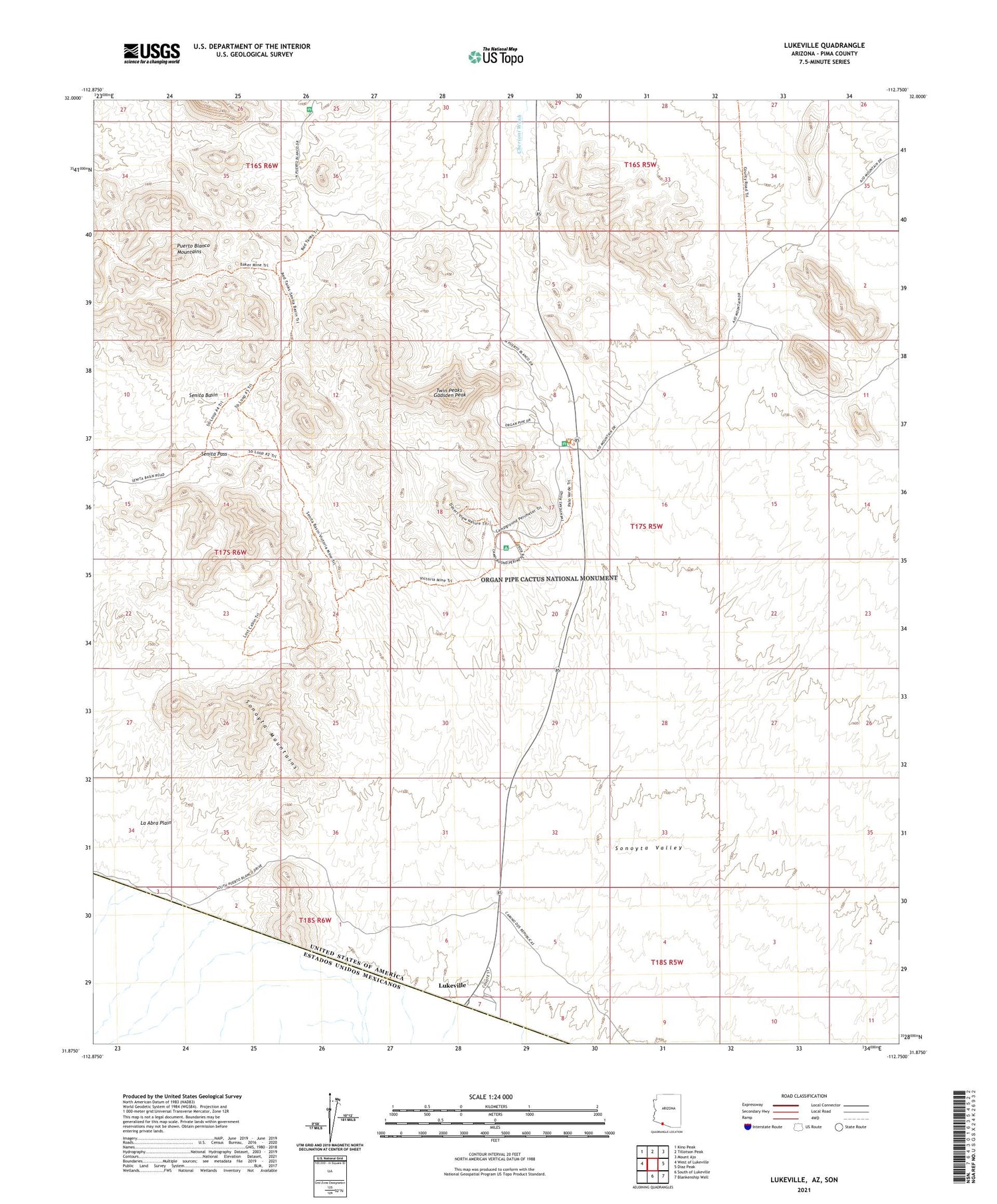 Lukeville Arizona US Topo Map Image