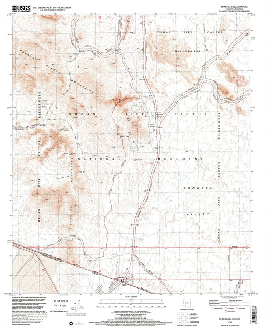 Classic USGS Lukeville Arizona 7.5'x7.5' Topo Map Image