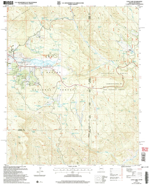 Classic USGS Luna Lake Arizona 7.5'x7.5' Topo Map Image