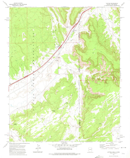 Classic USGS Lupton Arizona 7.5'x7.5' Topo Map Image