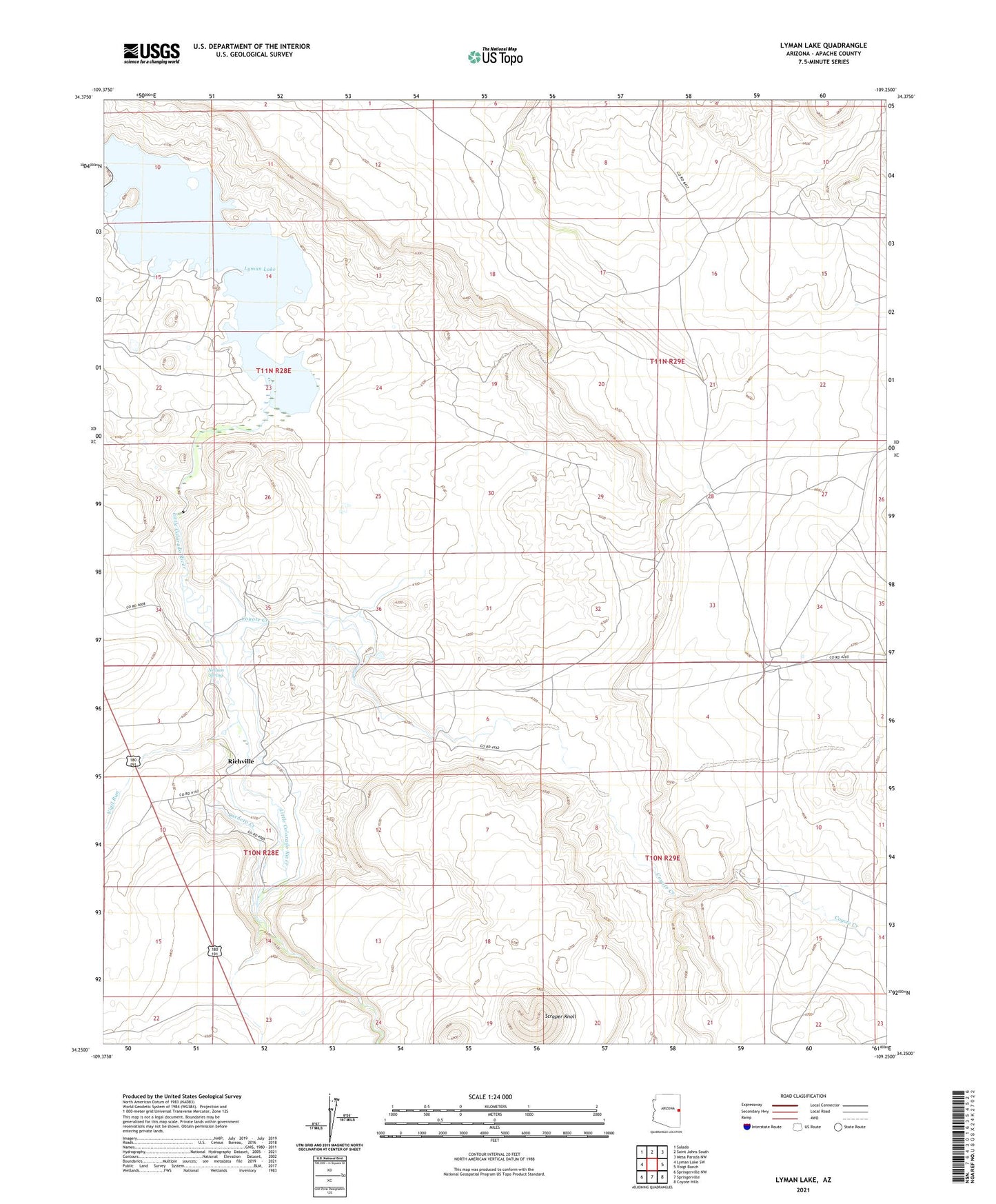 Lyman Lake Arizona US Topo Map Image