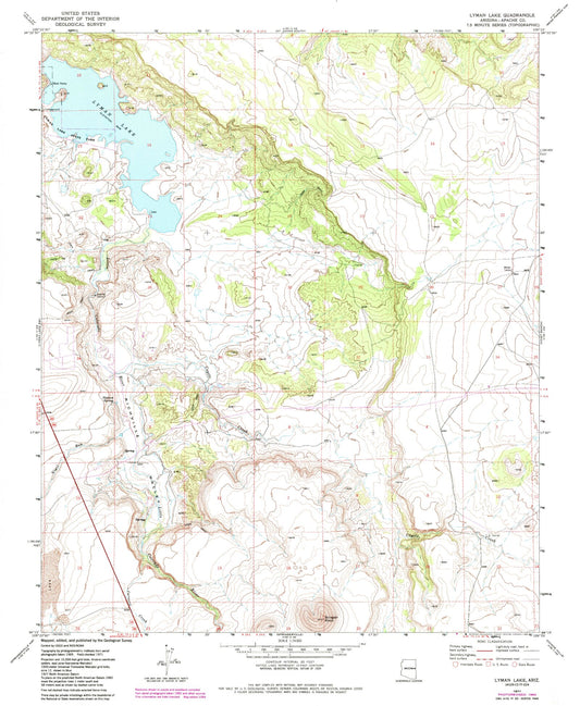 Classic USGS Lyman Lake Arizona 7.5'x7.5' Topo Map Image