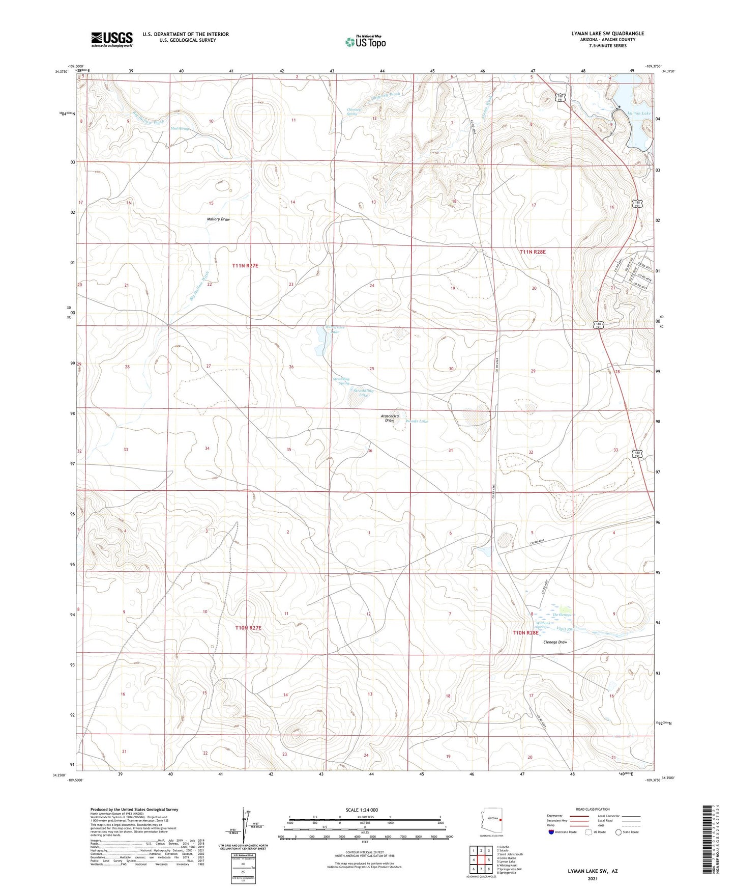 Lyman Lake SW Arizona US Topo Map Image