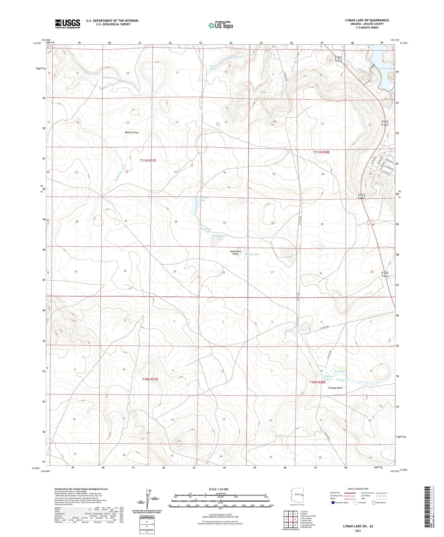 Lyman Lake SW Arizona US Topo Map Image