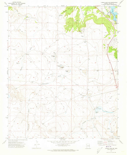 Classic USGS Lyman Lake SW Arizona 7.5'x7.5' Topo Map Image