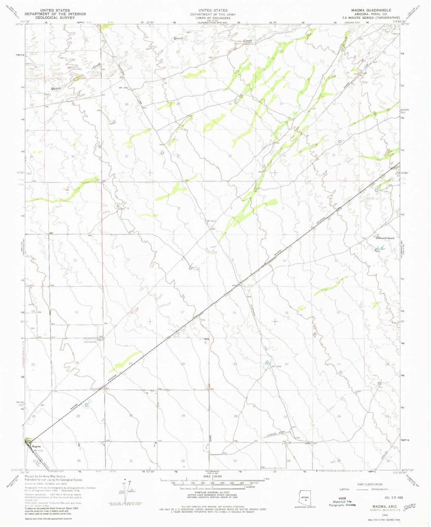 Classic USGS Magma Arizona 7.5'x7.5' Topo Map Image