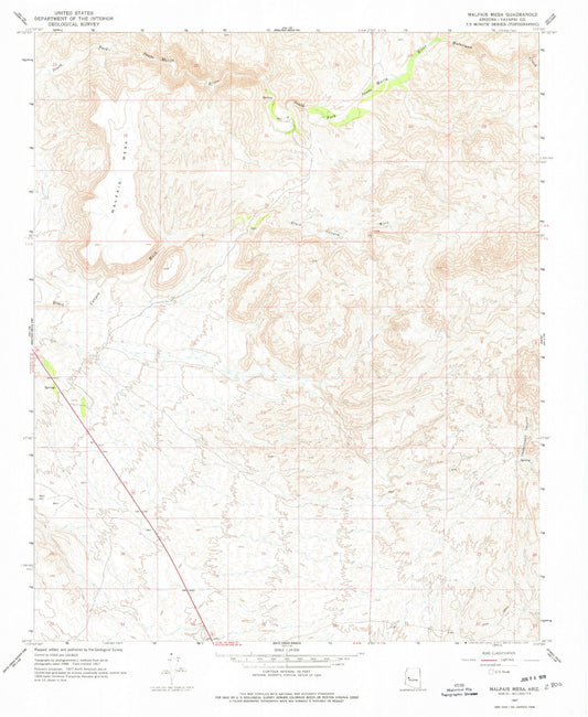 Classic USGS Malpais Mesa Arizona 7.5'x7.5' Topo Map Image