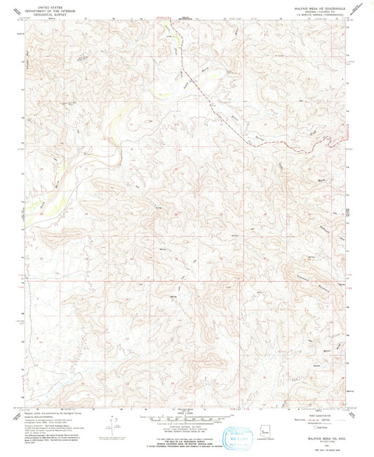 Classic USGS Malpais Mesa NE Arizona 7.5'x7.5' Topo Map Image