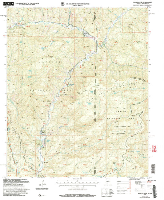 Classic USGS Maness Peak Arizona 7.5'x7.5' Topo Map Image