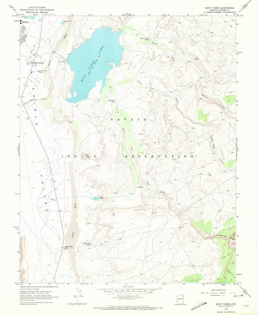 Classic USGS Many Farms Arizona 7.5'x7.5' Topo Map Image