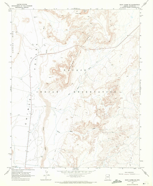 Classic USGS Many Farms NE Arizona 7.5'x7.5' Topo Map Image