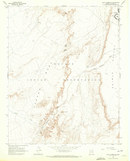 Classic USGS Many Farms SW Arizona 7.5'x7.5' Topo Map Image