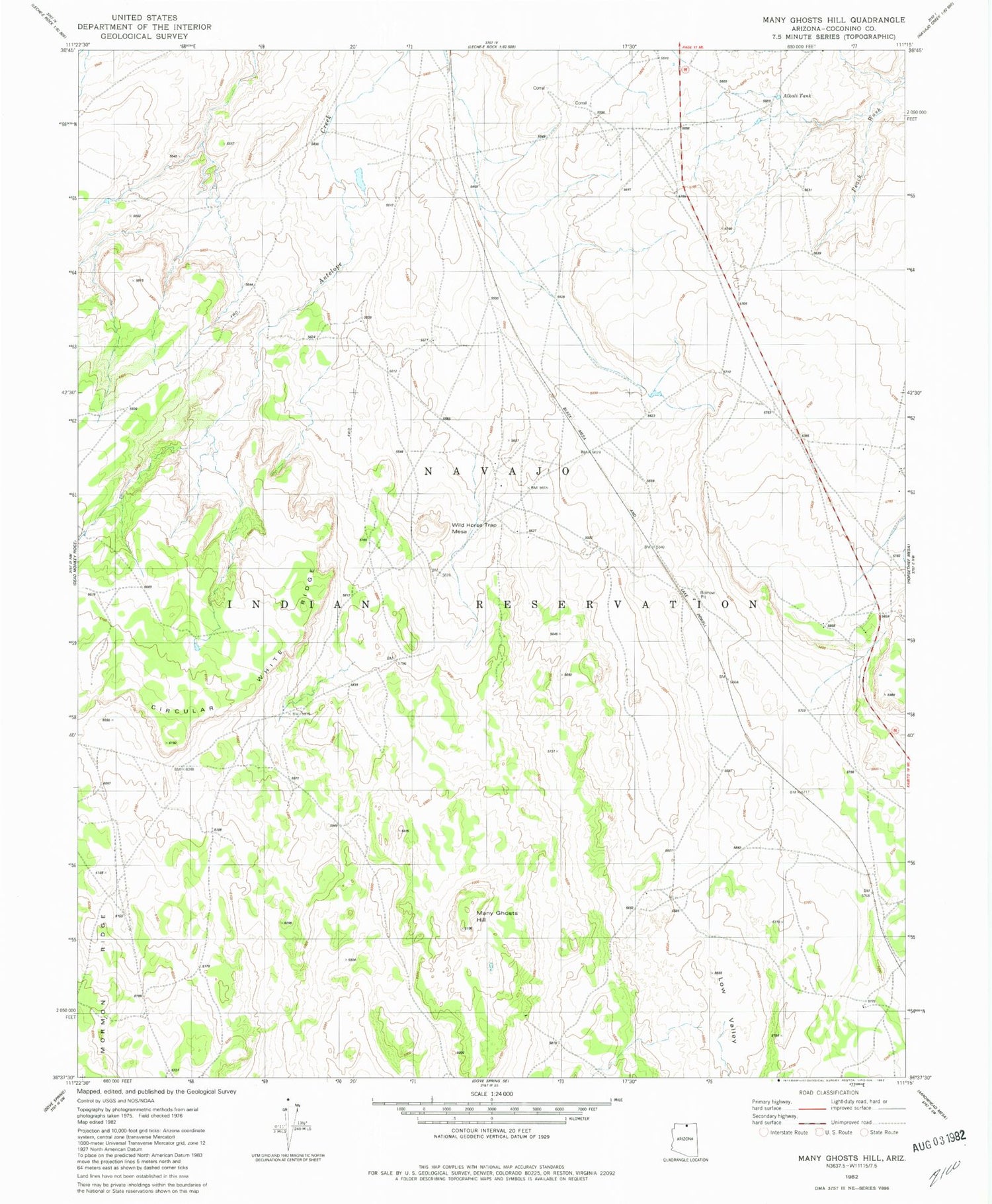 Classic USGS Many Ghosts Hill Arizona 7.5'x7.5' Topo Map Image