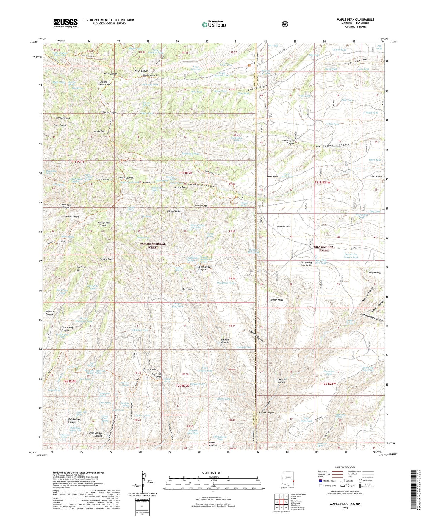 Maple Peak Arizona US Topo Map Image