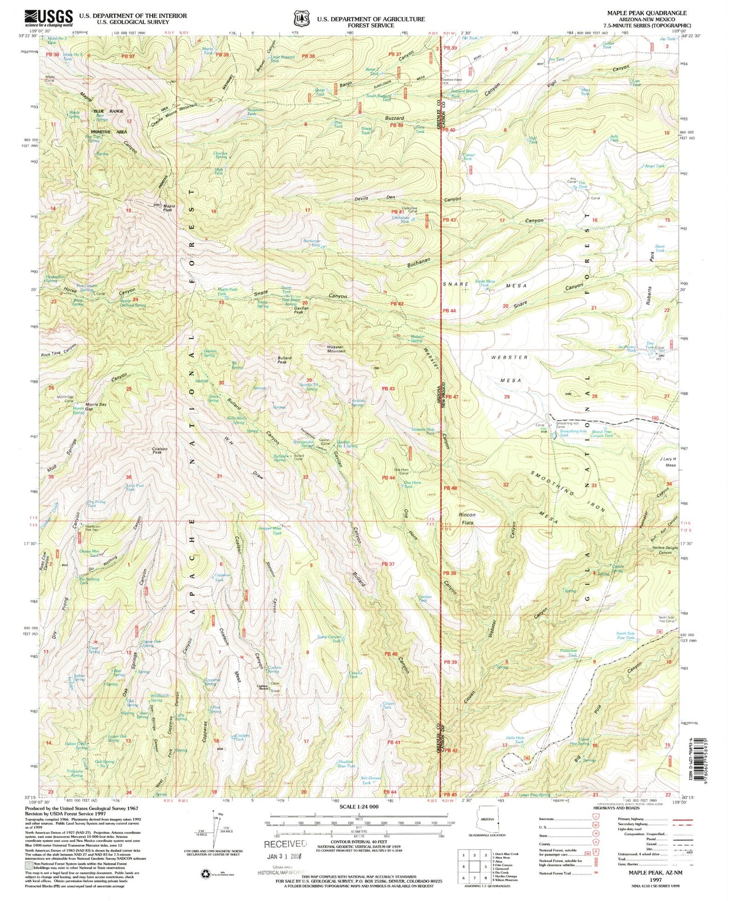 Classic USGS Maple Peak Arizona 7.5'x7.5' Topo Map Image